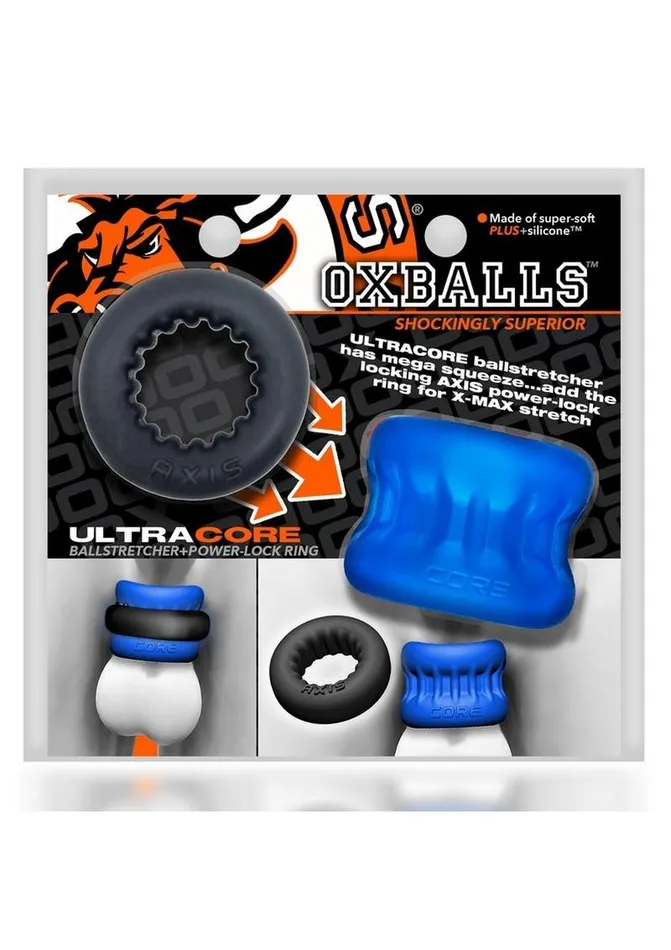 Male Sex Toys Oxballs Ultracore Core Ballstretcher with Axis Ring Blue Ice