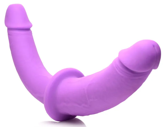 Female Sex Toys XR Brands Strap U Double Charmer Silicone Double Dildo With Harness Purple Female Sex Toys XR Brands Strap U Double Charmer Silicone Double Dildo With Harness Purple